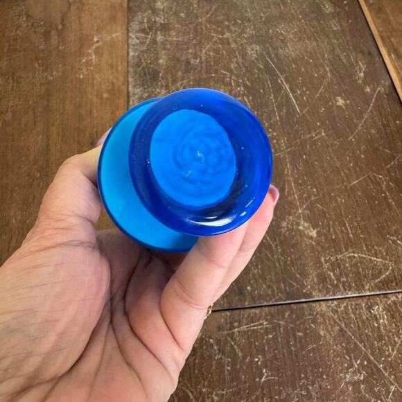 Vintage Hand Blown Blue Ruffle Top Rim 8‎ inch Flower Bud Vase - Picture 7 of 9